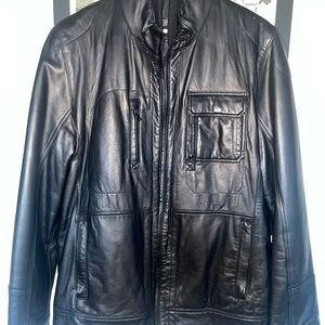Elie Tahari Black Motorcycle Military Field Leather Jacket